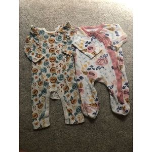 2 chick pea baby girl floral bodysuits one footie and one footless 0-3 months